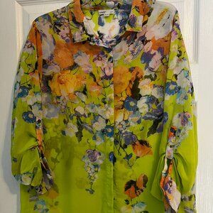 Sheer Floral Blouse, Size XL
